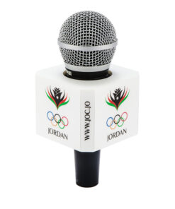 8 sided Jordan Olympic mic flag on a Handheld microphone