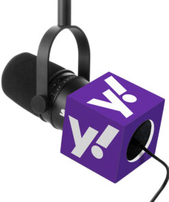 Yahoo studio mic flag on an MV7 microphone